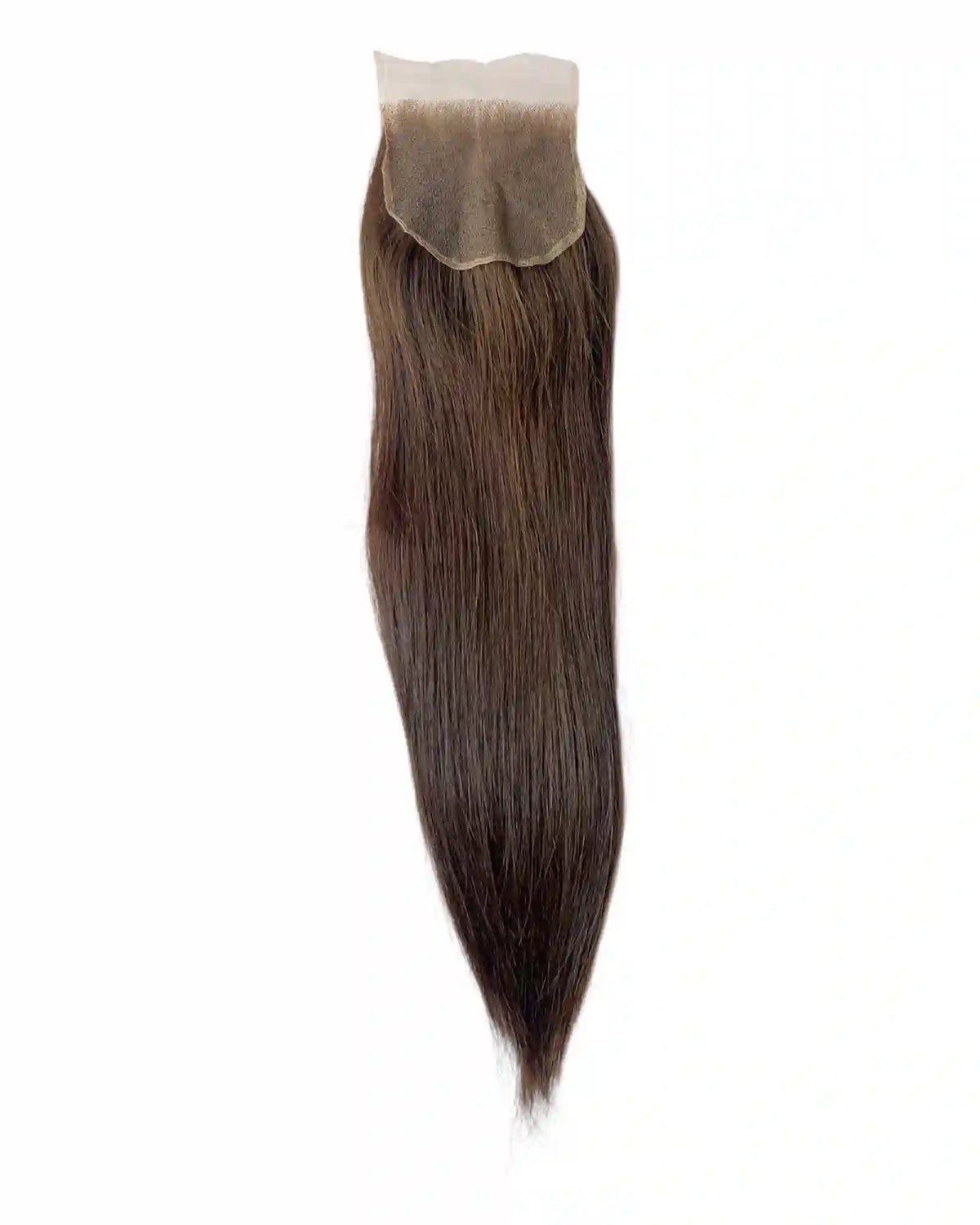 Closure HD 4x4 châtain #2 cheveux bruts lisses 100% naturels. Dentelle invisible, installation facile débutantes. Durée 3-5 ans. Finition professionnelle. France.