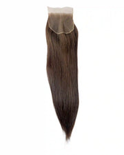 Closure HD 4x4 châtain #2 cheveux bruts lisses 100% naturels. Dentelle invisible, installation facile débutantes. Durée 3-5 ans. Finition professionnelle. France.