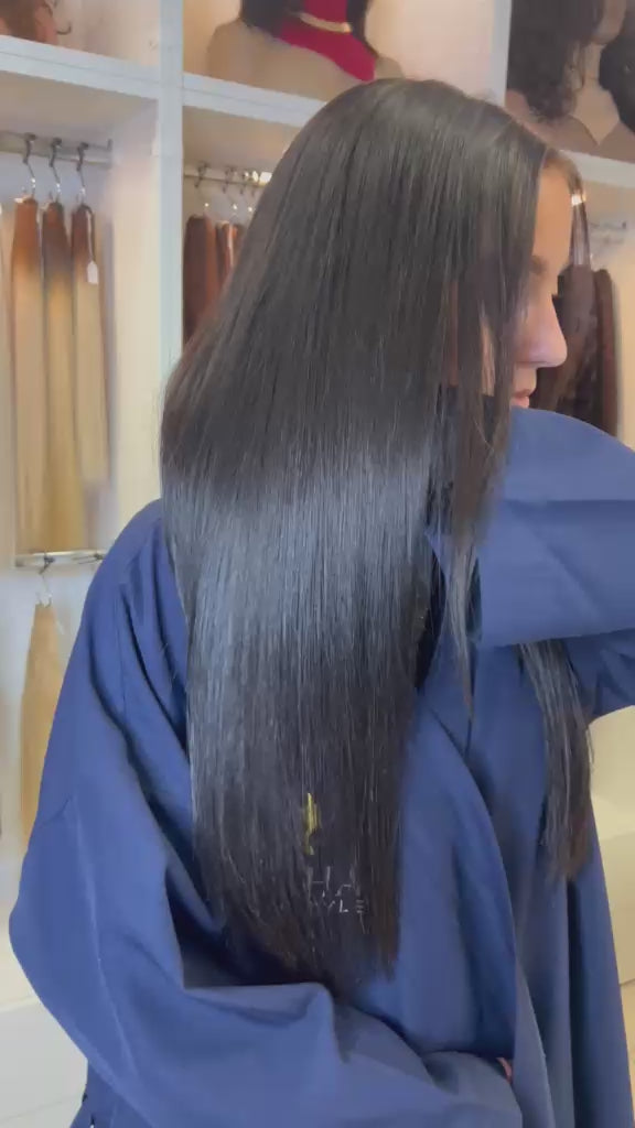 Cargar vídeo: Extensions Raw Hair Lisses Brun Foncé #1B - Luxe Naturel -Nahahair