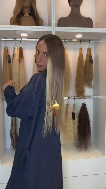 Extensions Raw Hair Lisses – Tie and Dye Châtain & Blond Platine #4/613