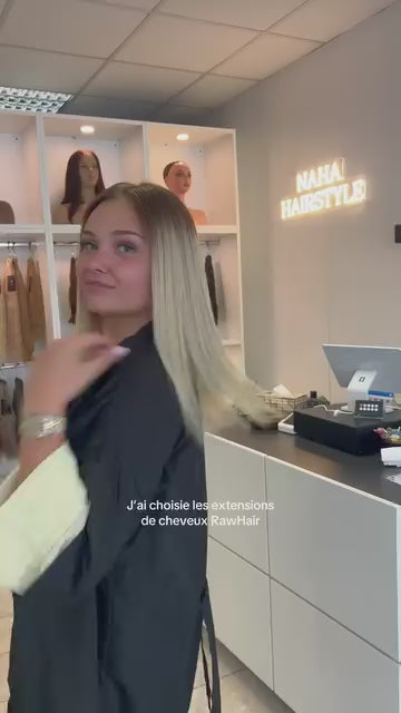 Charger la vidéo : Extensions Cheveux Lisses NahaHair – Blond/Blanc #60, 100 % cheveux humains, texture premium